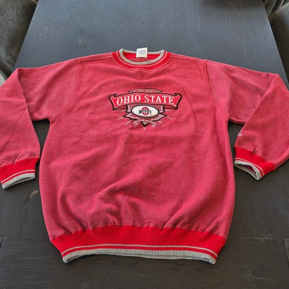 RARE Midwest Embroidery Ohio State‎ Buckeyes Sweatshirt Red Vintage Mens Large